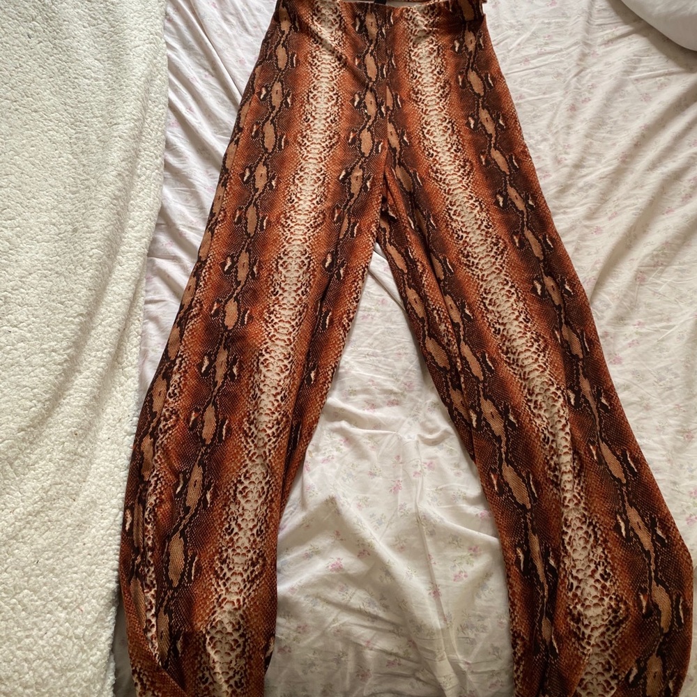 Snake skin crop top and flare pants set